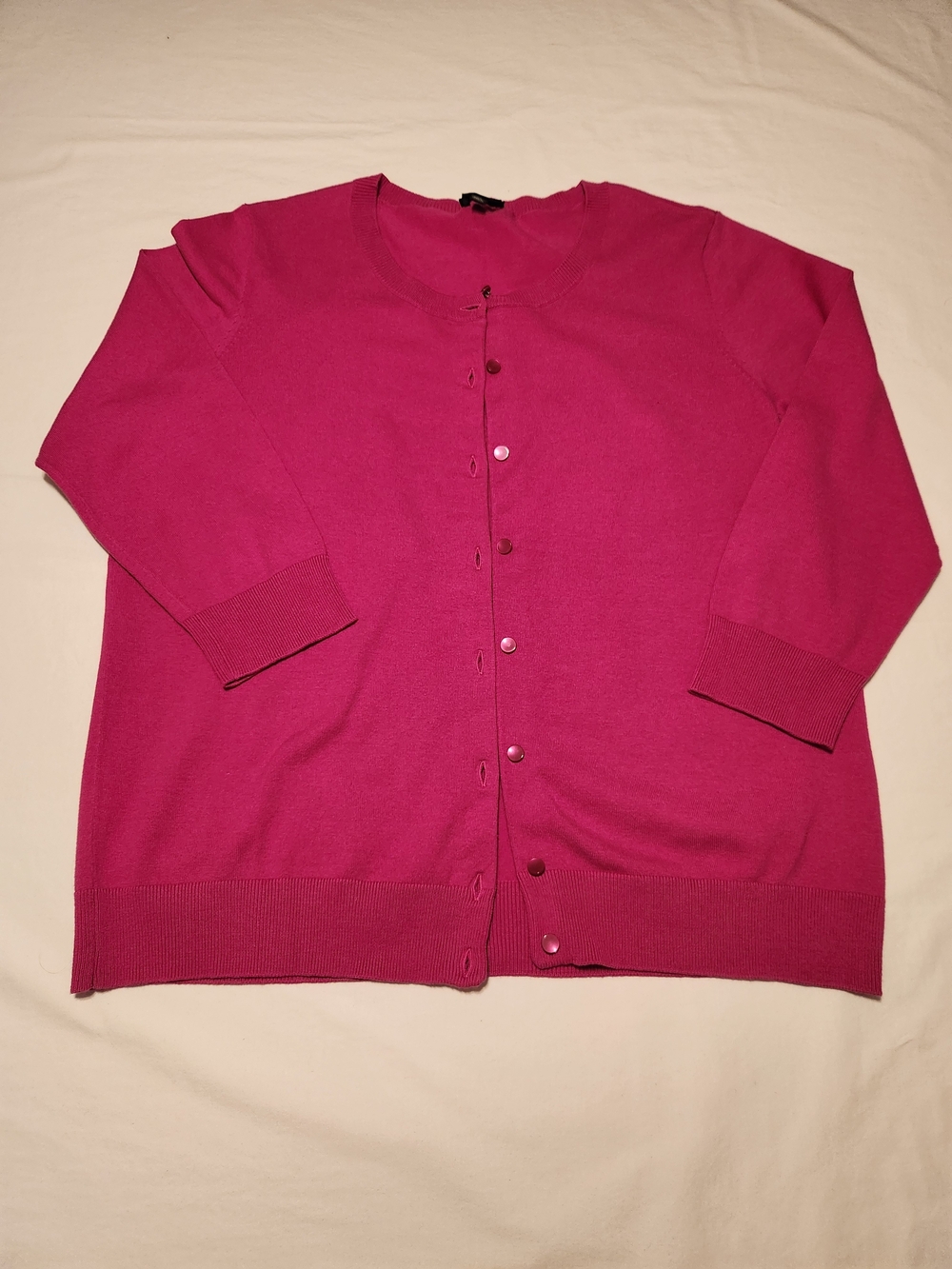 Talbots Women’s XL Pima Cotton Cardigan Hot Pink 3/4 Sleeve Button Front